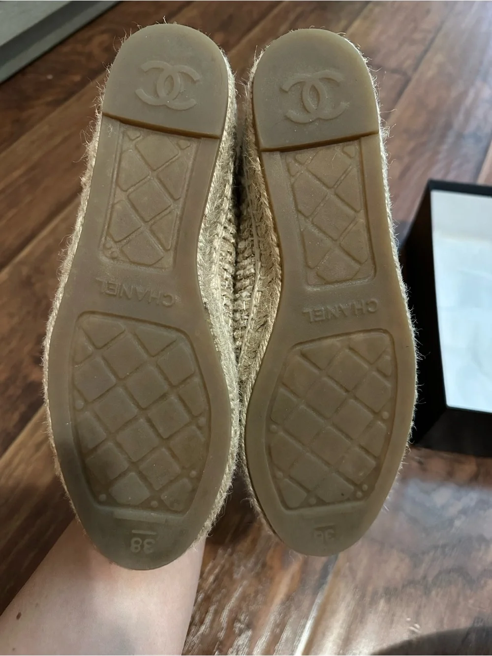 CHANEL Tweed & Leather Beige Espadrilles